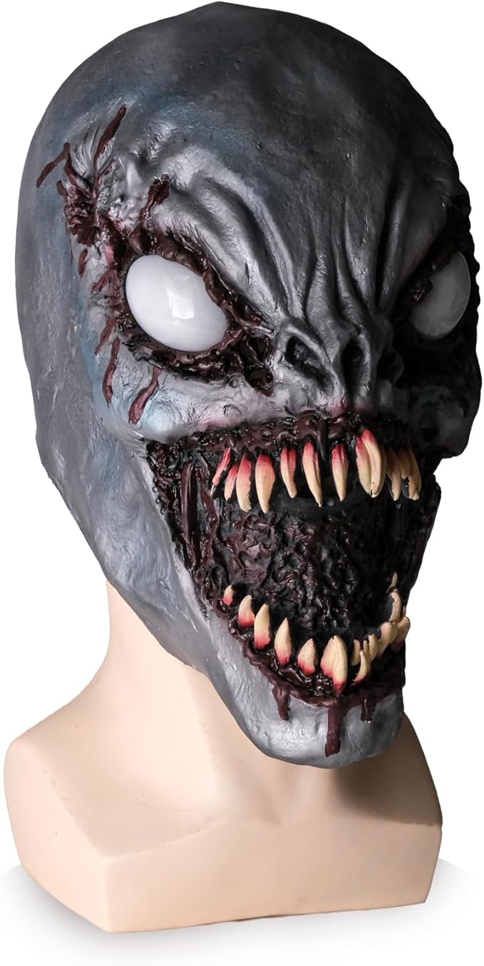 Monster Eyes Light Up Mask Halloween Scary Led Mask, Latex Creepiest Full Head Realistic Horror Zombie Ghost Devil Cosplay Costume Mask Party Props