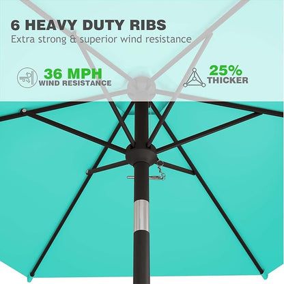 7.5FT Patio Umbrella Table Market Umbrella w/Tilt and Crank Heavy-Duty Round Outdoor Umbrellas for Garden, Deck, Backyard, Pool and Beach, Cerulean
