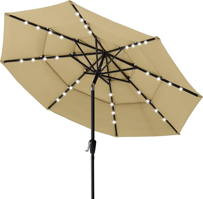 ABCCANOPY Solar Led Patio Umbrellas 3-Tiers 9FT (Khaki)