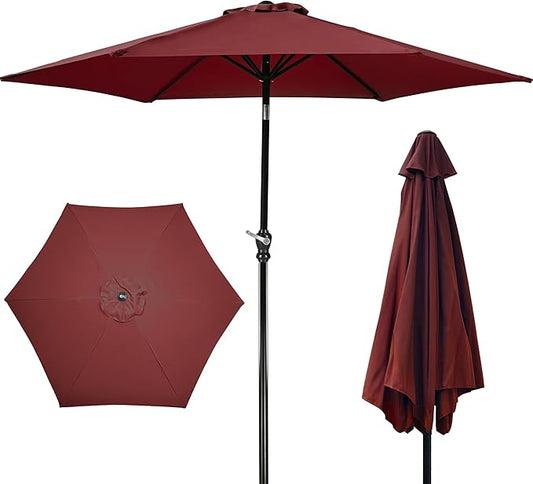 9FT Outdoor Patio Umbrella with Push Button Tilt and Crank, Beach Umbrella for Sun Shades, Market Umbrella with 6 Sturdy Metal Ribs, UV Resistant Waterproof for Garden, Backyard, Deck, Pool