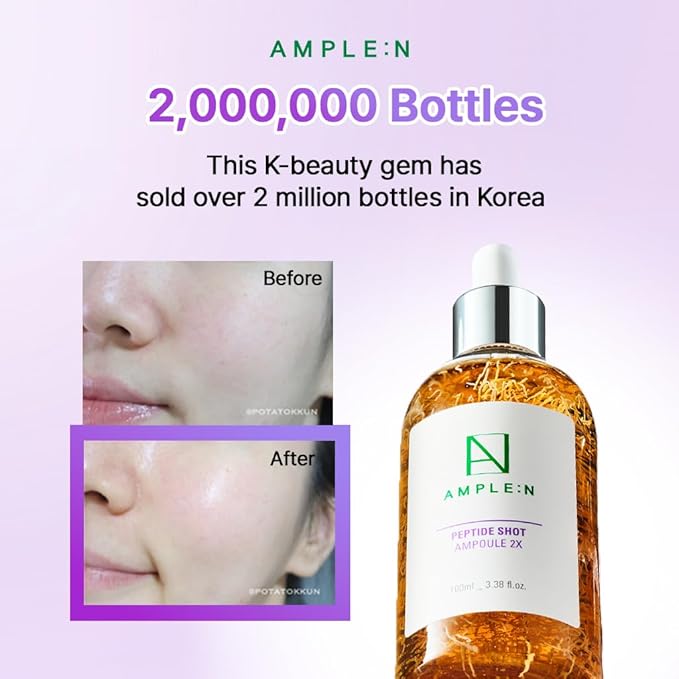 AMPLE:N Peptide Shot Serum 2X – Intensive Age Defying Concentrate Face Serum with Peptide Threads – Erasing Wrinkles and Improve Firmness – Lifting Sagging Skin – Plump, Repairs Skin, 3.38 fl.oz.