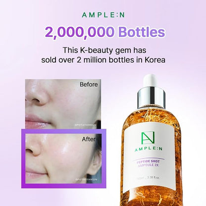 AMPLE:N Peptide Shot Serum 2X – Intensive Age Defying Concentrate Face Serum with Peptide Threads – Erasing Wrinkles and Improve Firmness – Lifting Sagging Skin – Plump, Repairs Skin, 3.38 fl.oz.