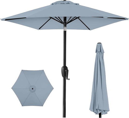 Best Choice Products 7.5ft Heavy-Duty Round Outdoor Market Table Patio Umbrella w/Steel Pole, Push Button Tilt, Easy Crank Lift - Breeze Blue