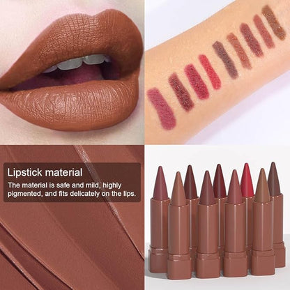BINGBRUSH 2-in-1 Gradient Lip Liner & Lipstick Combo,Pink Matte Longwear Waterproof Lip Pencil with Cone Tip,Smudge Proof Crayon for Flawless Ombre Contour,Women's Long Lasting Makeup Set-04#Sienna