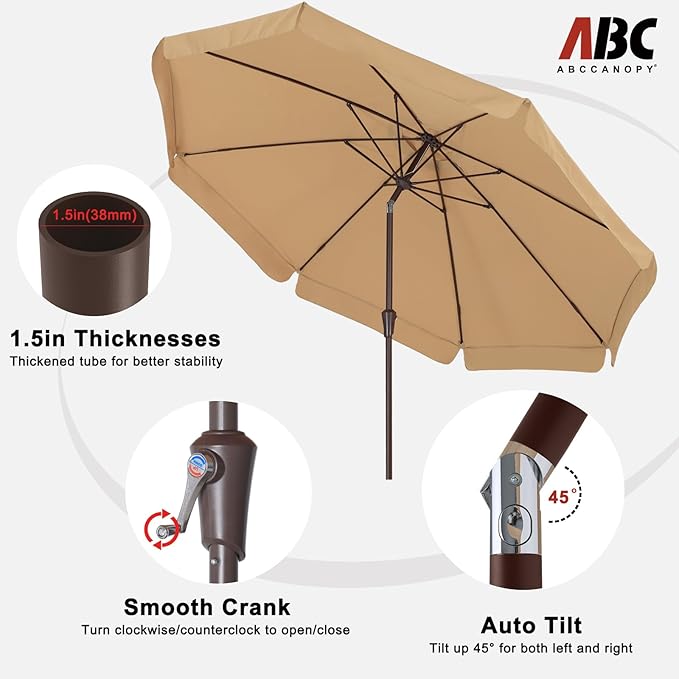 ABCCANOPY Patio Umbrella 11ft, Outdoor Table Umbrella with Push Button Tilt and Crank, 8 Ribs Umbrella for Patio Pool Garden Deck (Khaki)