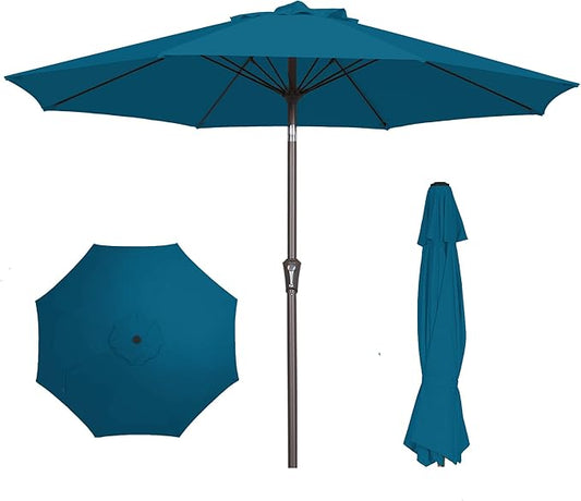 PatioKingdom 9FT Patio Outdoor Umbrella-UPF 50+ Sun Shade with Wind Vent, Push-Button Tilt & Smooth Crank Lift, Rust-Resistant Fiberglass Frame for Garden, Backyard,Yard