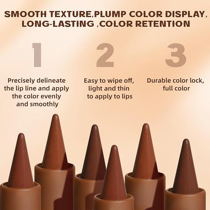 3 Colors 2 in 1 Lip Liner Set, Matte Nude Dark Brown Red Lip Liner Plumping Smooth Creamy Lip Pencil, High Pigmented Long lasting Light Brown Lipstick Makeup, 02+04+06