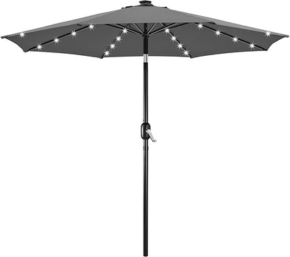 Yaheetech 10FT LED Lighted Patio Umbrella, Outdoor Solar Table Umbrella with 8 Ribs/Tilt Adjustment and Crank Lift System for Garden/Deck/Pool, Gray