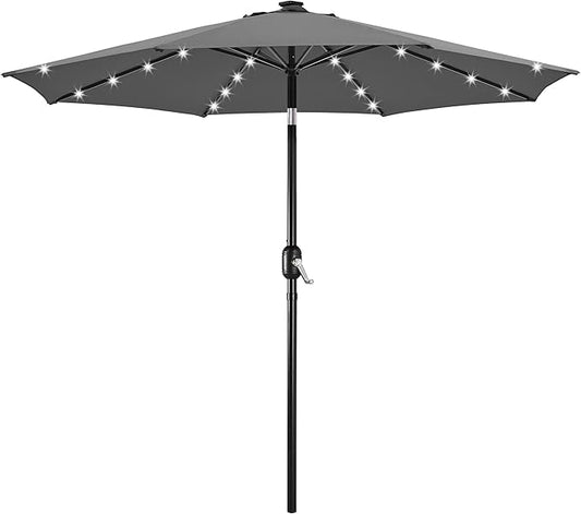Yaheetech 10FT LED Lighted Patio Umbrella, Outdoor Solar Table Umbrella with 8 Ribs/Tilt Adjustment and Crank Lift System for Garden/Deck/Pool, Gray