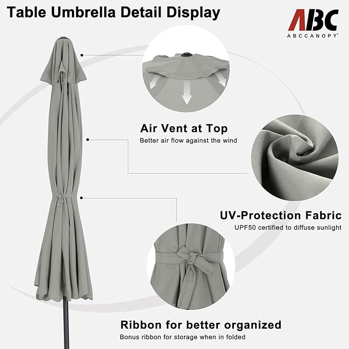 ABCCANOPY 7.5ft Patio Umbrella, Outdoor Table Umbrella with Push Button Tilt and Crank, Market Umbrella for Patio Pool Garden Deck (Light Gray)