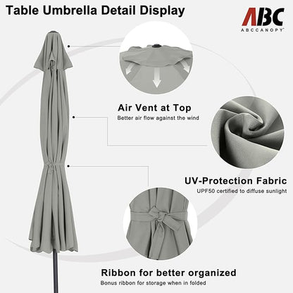ABCCANOPY 7.5ft Patio Umbrella, Outdoor Table Umbrella with Push Button Tilt and Crank, Market Umbrella for Patio Pool Garden Deck (Light Gray)