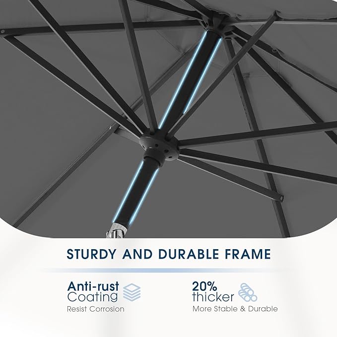 wikiwiki 10 FT Patio Umbrellas Outdoor Table Market Umbrella with Push Button Tilt/Crank, 8 Sturdy Ribs, Fade Resistant Waterproof POLYESTER DTY Canopy for Garden, Lawn, Backyard & Pool, Dark Gray