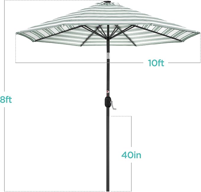 Best Choice Products 10ft Solar Polyester LED Lighted Patio Umbrella w/Tilt Adjustment and UV-Resistant Fabric - Striped Green