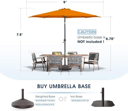 wikiwiki 9 FT Patio Umbrellas Outdoor Table Market Umbrella with Push Button Tilt/Crank, 8 Sturdy Ribs, Fade Resistant Waterproof POLYESTER DTY Canopy for Garden, Lawn, Deck, Backyard & Pool, Orange