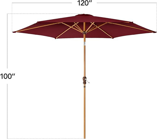 Best Choice Products 10ft Market Umbrella, Outdoor Sun Shade for Backyard, Deck, Poolside, Table w/Woodgrain Pattern, Easy Tilt & Crank - Burgundy