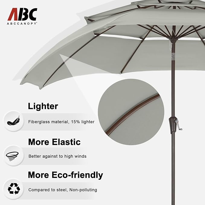 ABCCANOPY Patio Umbrellas 3 Tiers 10FT (Light Gray)