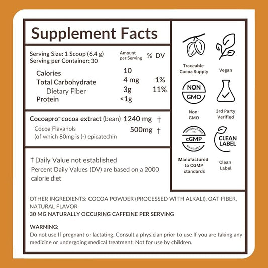 CocoaVia Cardio Health Cocoa Powder, 60 Servings, 500mg Cocoa Flavanols, Support Heart Health, Boost Nitric Oxide, Improve Circulation, Energy, Preworkout, Vegan, Dark Chocolate Cacao