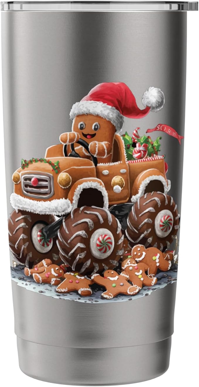 Funny Monster Truck Gingerbread Man Baking Christmas Cookies Stainless Steel Insulated Tumbler