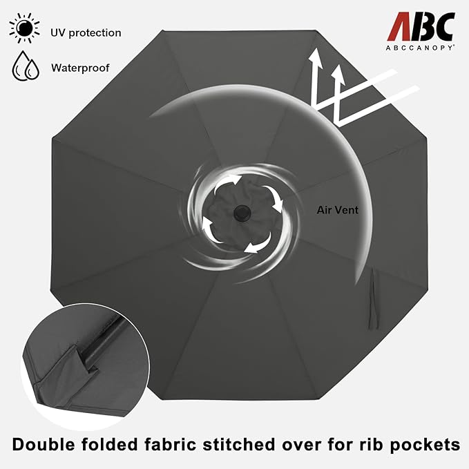 ABCCANOPY 9FT Outdoor Patio Umbrella, 8 Ribs Table Umbrella w/Crank for Easy Set Up, Suitable for Garden, Lawn, Deck & Backyard (Dark Gray)