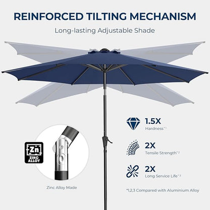 9ft Outdoor Patio Umbrella - Market Table Pool Deck Umbrella UPF50+ UV Protection with Push Button Tilt, Crank and 8 Sturdy Ribs (Navy Blue, No base)