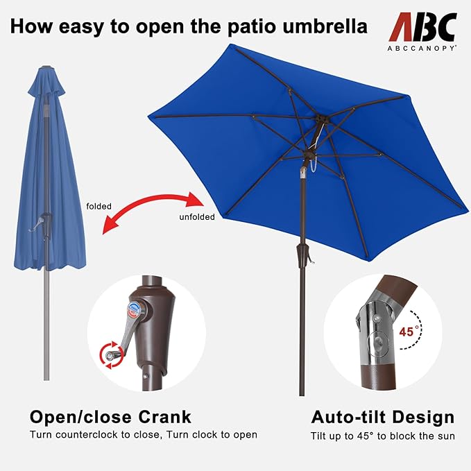 ABCCANOPY 7.5FT OutdoorPatio Umbrella, UV Protection Table Umbrella w/Crank for Easy Set Up, Suitable for Garden, Lawn, Deck & Backyard (Blue)