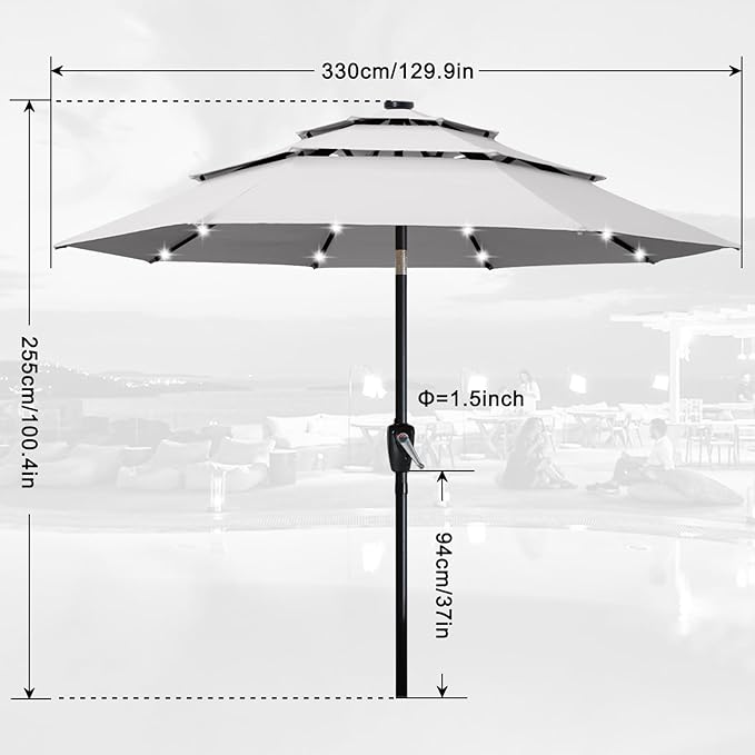 ABCCANOPY 3 Tiers 11FT Solar Led Lighted Patio Umbrellas (Gray)