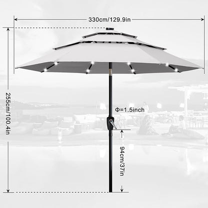ABCCANOPY 3 Tiers 11FT Solar Led Lighted Patio Umbrellas (Gray)