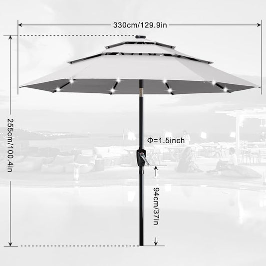 ABCCANOPY 3 Tiers 11FT Solar Led Lighted Patio Umbrellas (Gray)
