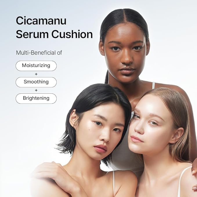 Parnell Cicamanu Serum Cushion - Moisturizing Foundation for Soothing, Coverage, Glass Skin and Lightweight for Sensitive and Dry Skin Pearl Skin (0.52 Fl Oz) (27C)