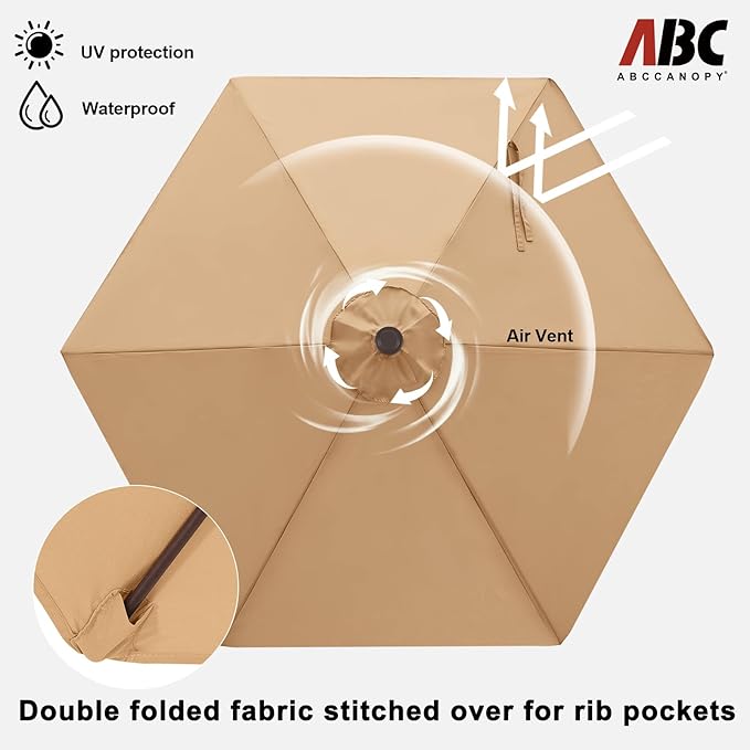 ABCCANOPY 7.5FT OutdoorPatio Umbrella, UV Protection Table Umbrella w/Crank for Easy Set Up, Suitable for Garden, Lawn, Deck & Backyard (Khaki)