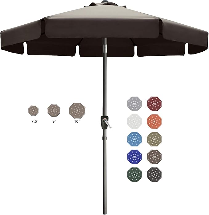 ABCCANOPY Patio Umbrella 10ft, Outdoor Table Umbrella with Push Button Tilt and Crank, 8 Ribs Umbrella for Patio Pool Garden Deck (Brown)