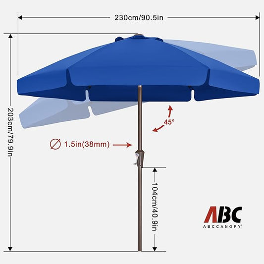 ABCCANOPY Patio Umbrella 7.5ft, Outdoor Table Umbrella with Push Button Tilt and Crank, 6 Ribs Umbrella for Patio Pool Garden Deck (Blue)