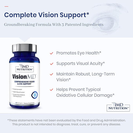 1MD Nutrition VisionMD Eye Vitamin CARMIS - with OptiLut Lutein & Zeaxanthin | Supports Vision Health, Everyday Eye Strain, & Occasional Dry Eye | 90 Softgels (3-Pack)