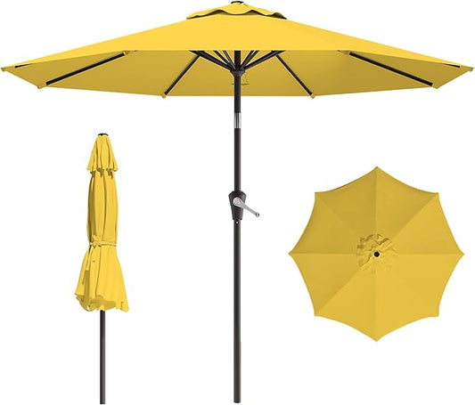 9 FT Patio Umbrella for Outdoor, Outdoor Umbrella with Push Button Tilt and Crank, Outdoor Patio Umbrellas with 8 Sturdy Ribs for Market, Garden, Deck, Backyard, Pool (Yellow)