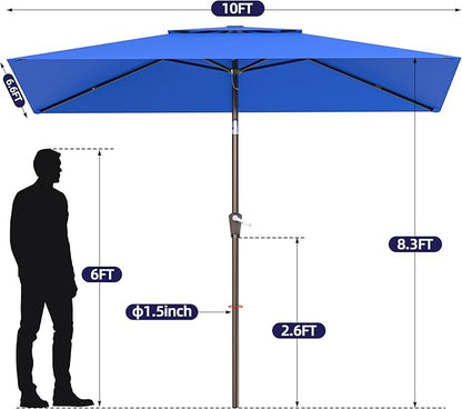 6.6x10ft Rectangular Patio Umbrella, 2 Tiers Outdoor Table Umbrellas with Push Button Tilt and Crank for Patio, Pool, Backyard, Deck, Picnic, Yard (Blue)
