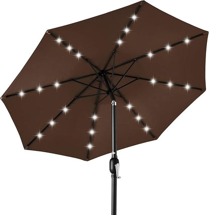 Best Choice Products 10ft Solar Polyester LED Lighted Patio Umbrella w/Tilt Adjustment and UV-Resistant Fabric - Brown