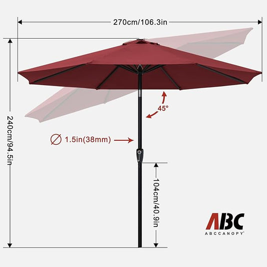 ABCCANOPY 9FT Outdoor Patio Umbrella, 8 Ribs Table Umbrella w/Crank for Easy Set Up, Suitable for Garden, Lawn, Deck & Backyard (Burgundy)