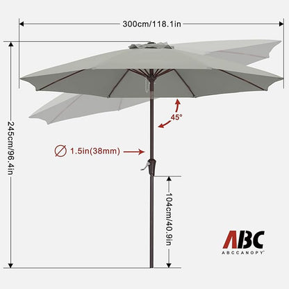 ABCCANOPY 10FT Patio Umbrella, Outdoor Waterproof Table Umbrella with Push Button Tilt and Crank, 8 Ribs UV Protection Pool Umbrella for Garden, Lawn, Deck & Backyard (Gray)