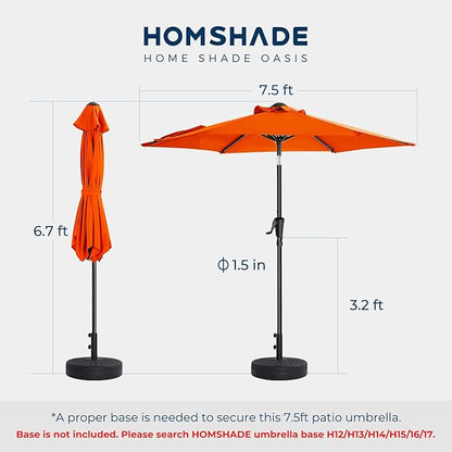 7.5ft Outdoor Patio Umbrella - Market Table Pool Deck Umbrella UPF50+ UV Protection with Push Button Tilt, Crank and 6 Sturdy Ribs (Neon Orange, No base)