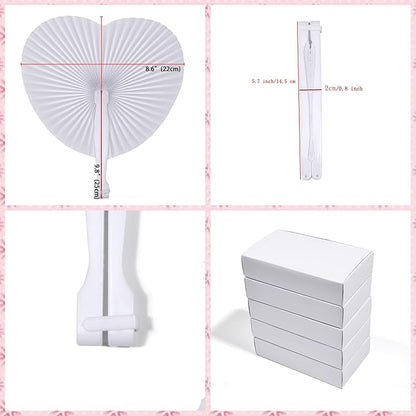 150 Packs Decorative Paper Folding Hand Fans Handheld,White Heart Wedding Foldable Fans Chinese and Japanese Fans Bulk for Bridal Guest Church Party Favors Dancing Birthday DIY