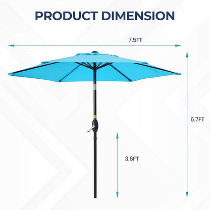 SUNVIVI OUTDOOR 7.5' Outdoor Patio Umbrella, Patio Umbrella, Market Umbrella, Metal Pole Umbrella with Push Button Tilt and Crank, 6 Ribs, Polyester Canopy