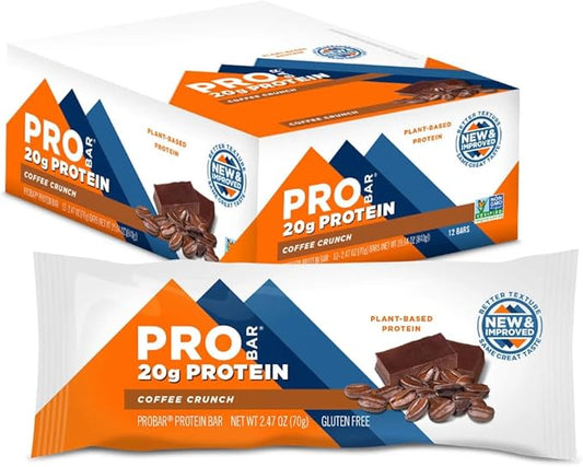PROBAR - PROTEIN Bar, Coffee Crunch, Non-GMO, Gluten-Free, Healthy, Plant-Based, Whole-Food Ingredients, Natural Energy (12 Count)