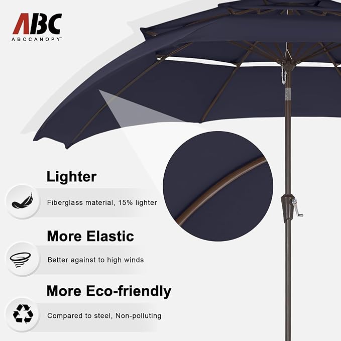 ABCCANOPY Patio Umbrellas 3 Tiers 9FT (Navy Blue)