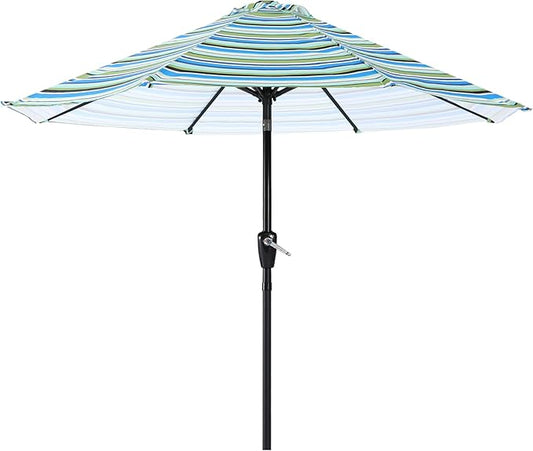 ABCCANOPY 9FT Patio Umbrella - Outdoor Waterproof Table Umbrella with Push Button Tilt and Crank, 8 Ribs UV Protection Pool Umbrella for Garden, Lawn, Deck & Backyard (Blue Green Stripes)