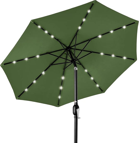 Best Choice Products 10ft Solar Polyester LED Lighted Patio Umbrella w/Tilt Adjustment and UV-Resistant Fabric - Fern