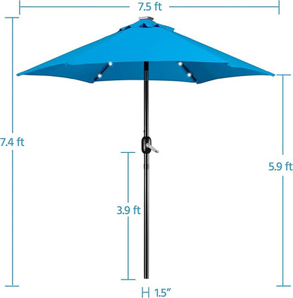 Yaheetech 7.5FT Solar Umbrella LED Lighted Patio Umbrella Waterproof & UV Protection, Market Sunshade w/Tilt and Crank for Backyard, Deck and Pool, Sky Blue