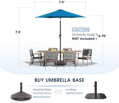 wikiwiki 7.5 FT Patio Umbrellas Outdoor Table Market Umbrella with Push Button Tilt/Crank, 6 Sturdy Ribs, Fade Resistant Waterproof POLYESTER DTY Canopy for Garden, Lawn, Backyard & Pool, Royal Blue