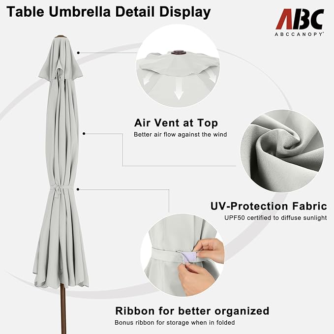 ABCCANOPY Patio Umbrella 11ft, Outdoor Table Umbrella with Push Button Tilt and Crank, 8 Ribs Umbrella for Patio Pool Garden Deck (Light Beige)