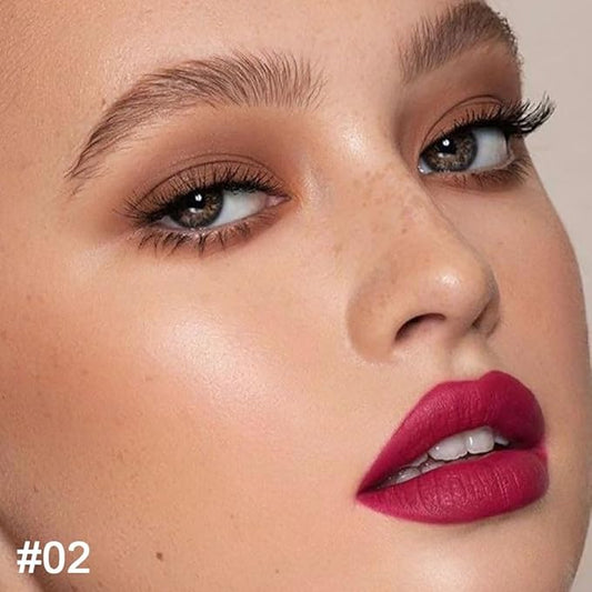 2-in-1 Plum Red Matte Lip Liner and Lipstick Combo, Red Lipsticks for Women 24 hour Long Lasting Waterproof Smudge Proof, Easy to apply, Everyday Lips Makeup 02
