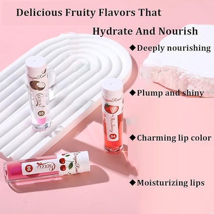 Color Changing Lip Oil - Fruit Lip Oil Pack, 3pcs Magic Color-Changing Lip Glow Oil, Hydrating Lip Gloss for Dry Lip Care Makeup